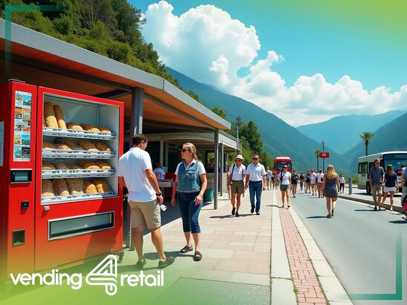 Automat vendingowy z lokalnymi produktami spożywczymi w centrum miasta lub na dworcu komunikacyjnym
