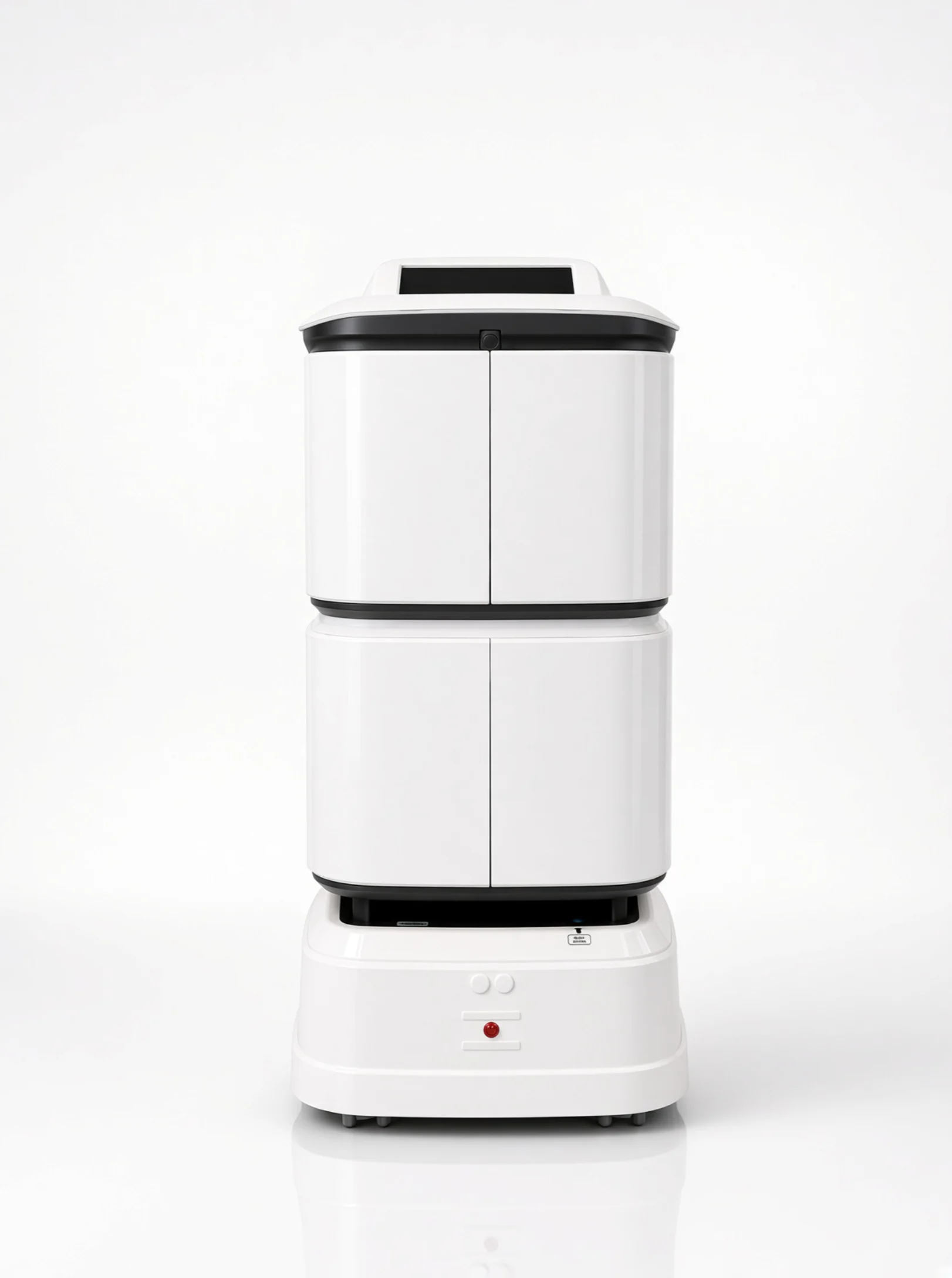 v4r-robot-hotelowy-zamkniete-komory-widok-na-wprost Autonomiczny robot hotelowy z zamkniętymi komorami widziany z przodu